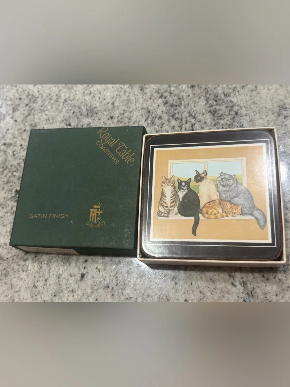Vintage Royal Table Sitting Pretty Cat Coasters Set of 6 with Original Box